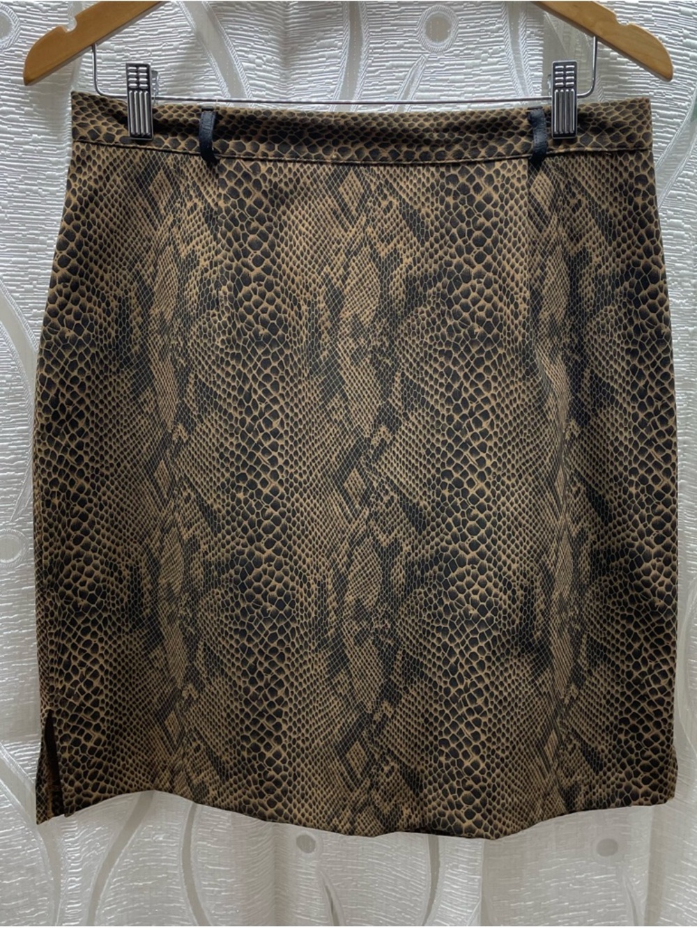 Pose Snakeskin Print Mini Skirt Women Size 13 Brown Excellent Stretch Side Slit‎